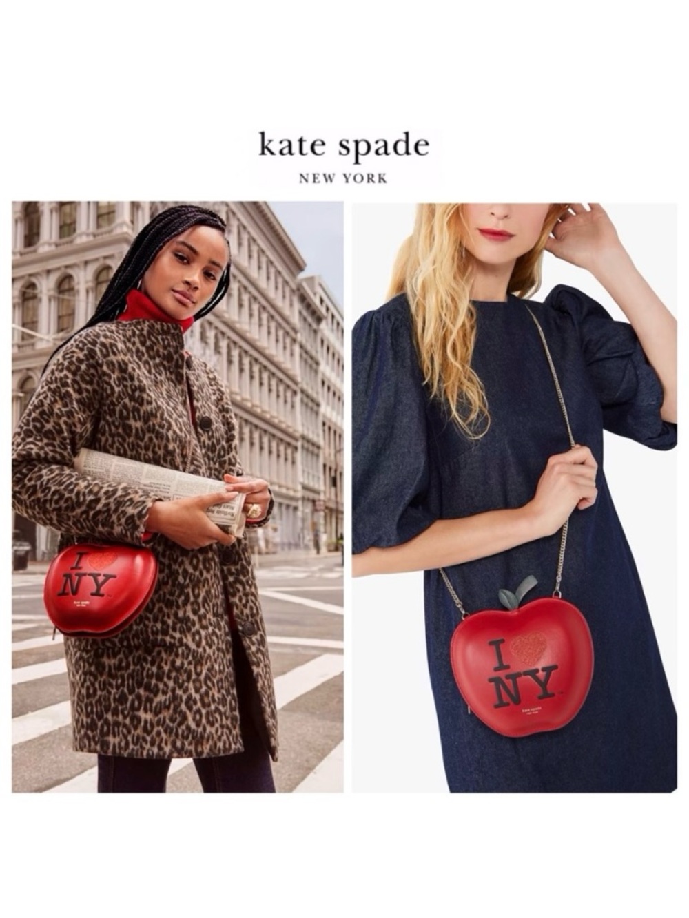 NWT Kate Spade X I ❤️NY Italian Leather Big Apple Gold Chain Purse/Crossbody Bag